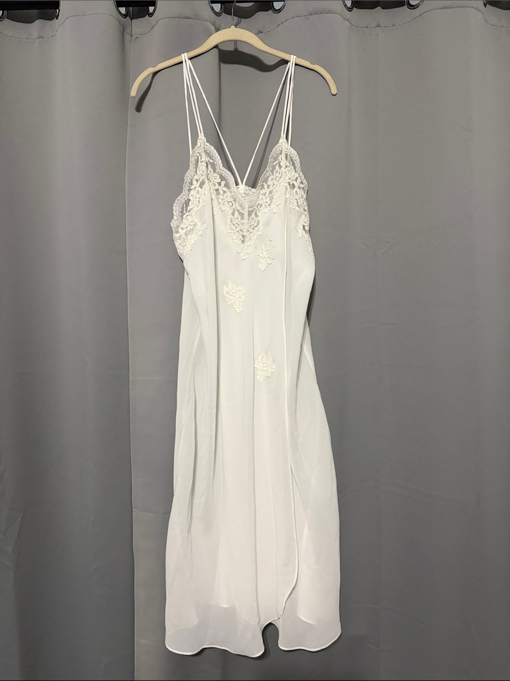Lace Trim White Slip Dress with Delicate Embroidery